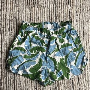 Trovata Linen Shorts in Green and Blue with Elastic Waistband
